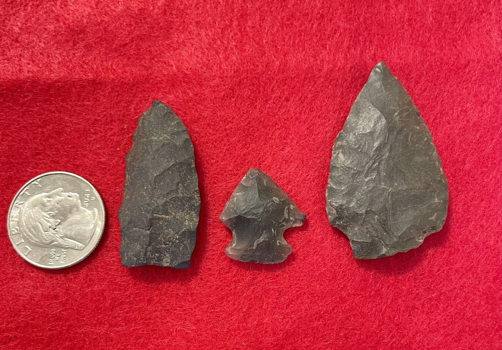3 Arrowheads, Kirk Serrated,Palmer,clovis Preform,Rowan,quad,Haw River