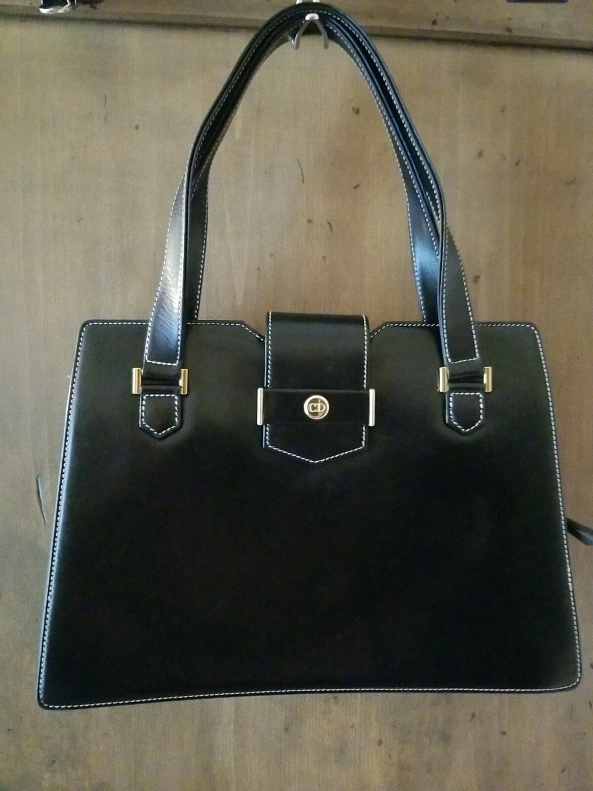 Sac à main Christian Dior Vintage années 70 cuir cuir de veau noir Pénélope   impeccable