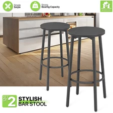 Set of 2 Black Bar Stools Round Metal Kitchen Modern Counter Stool Height Chair