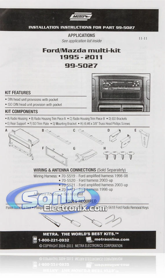 Kit de tablero de instalación DIN única Metra 99-5027 para Ford Mazda Lincoln Mercury seleccionado Foto 2 de 3