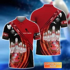 Red Bowling Ball 3D Polo Shirt, Bowling Shirt, Gift for Bowling Lover, Bowling T