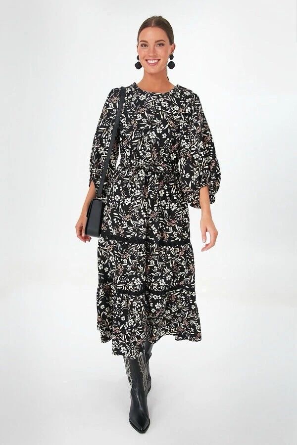 OFF WHITE Maxi abito donna Lost + Wander nero bianco sporco sotto le stelle nuovo con etichetta taglia 2