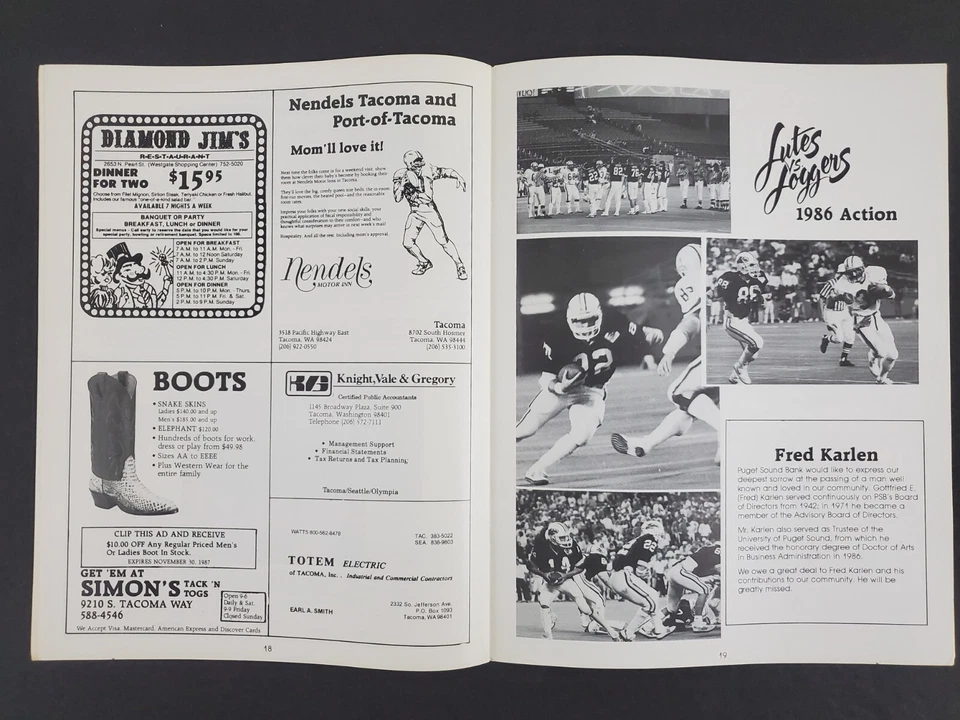 1987 Tacoma Puget Sound Univ Loggers Pacific Lutheran Lutes Vtg Football Program - Image 4 of 4