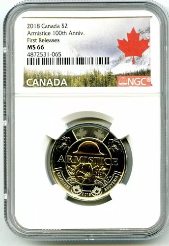 2018 CANADA $2 TOONIE NGC MS66 POPPY ARMISTICE 100TH ANNIVERSARY TWO DOLLAR FR