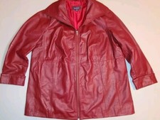 Roaman’s Women's Plus Size 18w A-line 100% Leather Jacket Red Full Zip