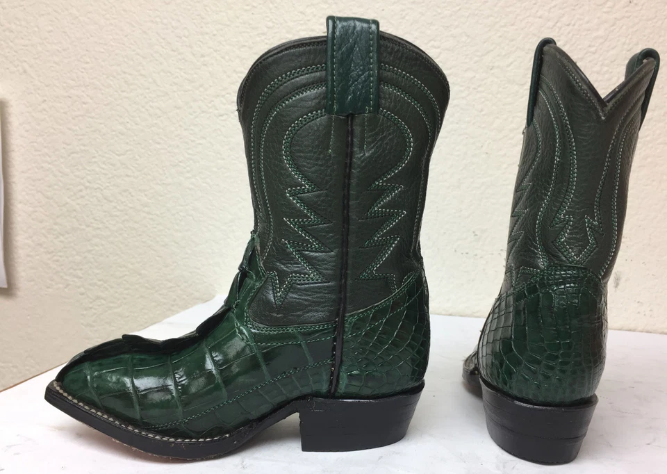 Botas de caubói de couro real ocidental pele de jacaré verde infantil infantil tamanho 7,5 - Imagem 4 de 4