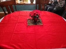 Dec Fabric Tablecloth Oblong 52 X 70 Solid Red Holiday w handmade hot pad