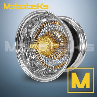 15X8 LUXOR WIRE WHEELS 100 STRAIGHT REV 24K TRIPLE GOLD SINGLE 1PC ENGRAVED SET