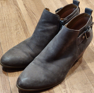 Franco Sarto Glenn Boots Brown Suede Low Heel Zip Buckle 8M EU38 UK6