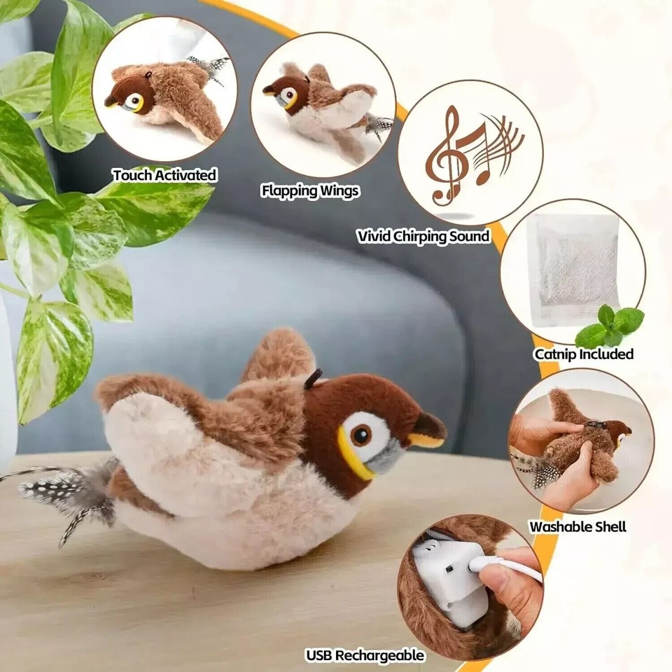 Interactive Flying Bird Cat Toy - USB-Powered Electronic Pet Sparrow Simulation 6 thumbnail image