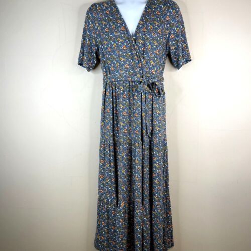 Boden Cottagecore Tiered Maxi Dress Womens Sz 12 Belted Surplice Prairie Floral