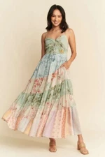 Boho Floral Patchwork Tiered Maxi Dress - Davi & Dani