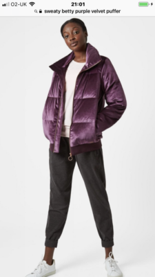 Sweaty Betty Purple Velvet Puffer 