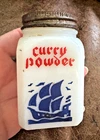 Vintage Hazel Atlas Dutch Ship Curry Powder Milk Glass Spice Jar Shaker & Lid