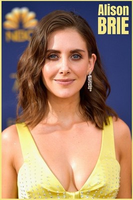 365675 Allison Brie Shiny Looking in Yellow Dress Art Decor Print Poster