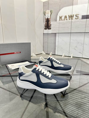 Prada America's Cup Matte Navy Leather Mesh Low Top Men's Sneakers