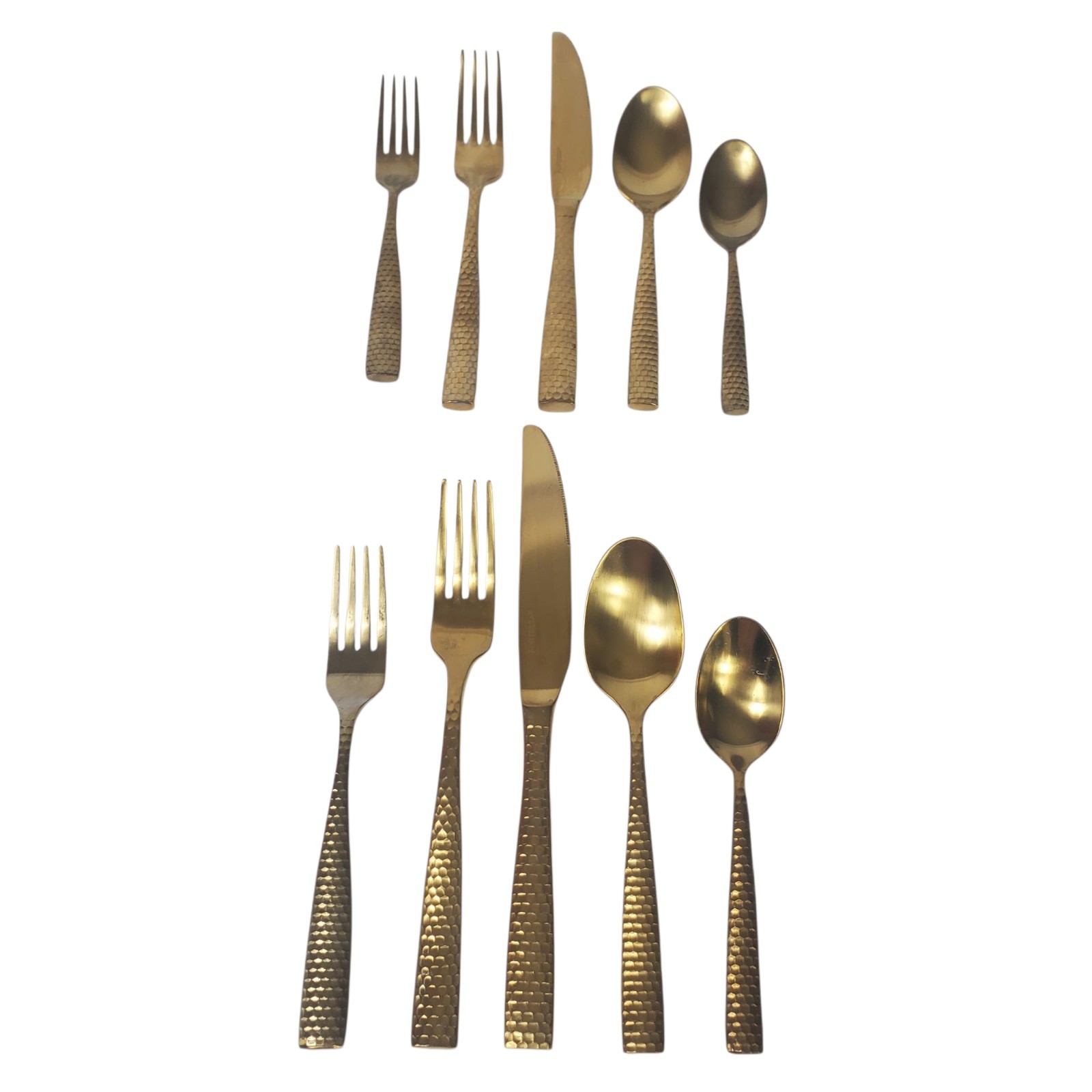 Fortessa Lucca 10-Piece Faceted Gold Flatware Set Scuffs