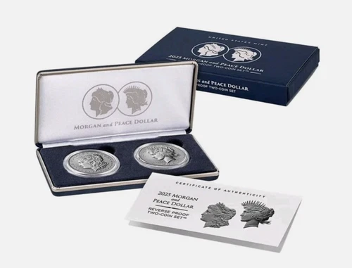 NEW 2025 Morgan and Peace Dollar Two-Coin Reverse Proof Set