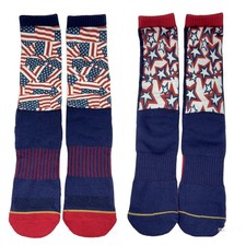 Patriotic Flag Stars Knee-High Athletic Socks Adult M/L Size 7-10 Festival 2-PK