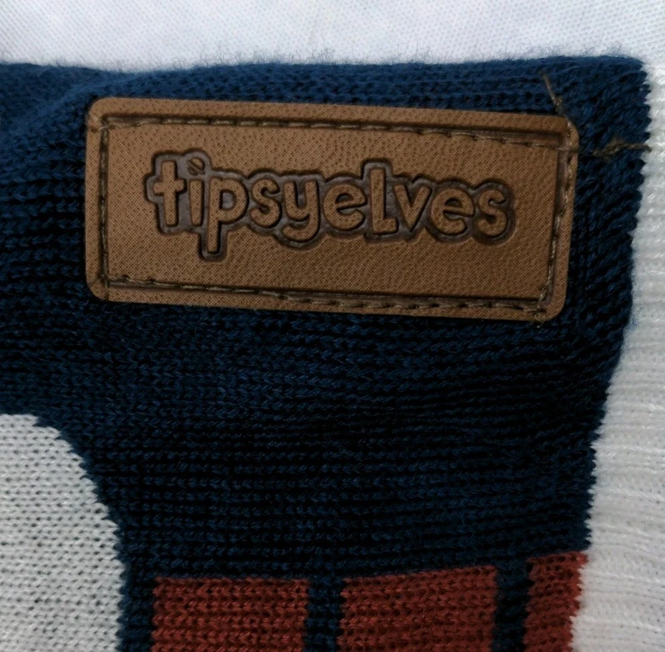 Tipsy Elves Men's M Santa's Log On The Fire Ugly Christmas Sweater Blue Holiday - Image 2 of 4