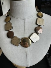 Chunky Statement Necklace Brown Resin Gold Tone Geometric Boho 16”