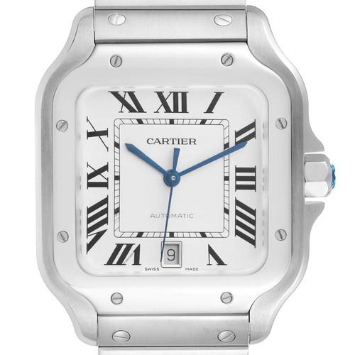 Cartier Santos Large Steel Silver Dial Mens Watch WSSA0018 Box Card