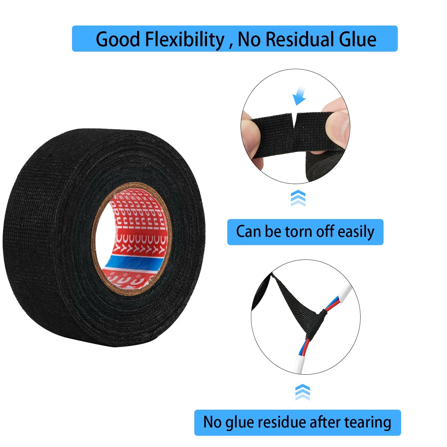 ZZJMCH 2 Rolls Black Wire Harness Cloth Tape, Speaker Wiring Harness Cloth Tape