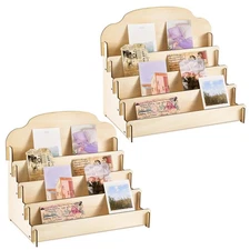 2 Pcs 4 Tier Greeting Card Display Stand Wooden Sticker Display Stand Portabl...