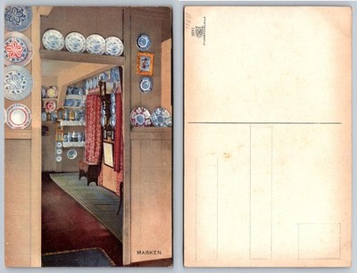 Vintage Marken Holland Interior Postcard - Delft Plates Display - Photochromie