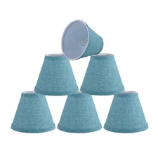 Set of 6 Hardback Empire Clip-On Chandelier Shade Teal Burlap 3" Top x 6" Bottom