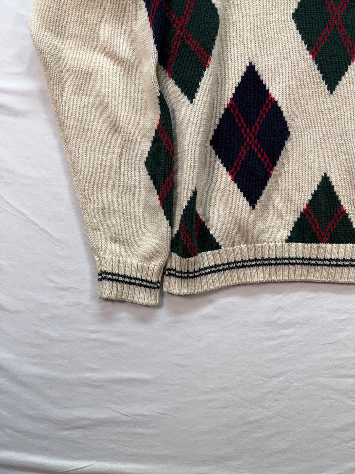 Bowen & Wright Argyle Sweater Medium Cream Preppy… - image 2
