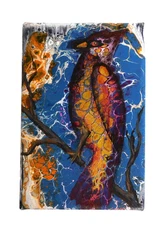 Abstract Contemporary Pour Painting Bird Original Cardinal Metallic Paint Gold