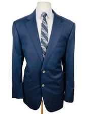 BARONI Mens 46L Solid Navy Super 150's Wool Blazer Sport Coat Suit Jacket