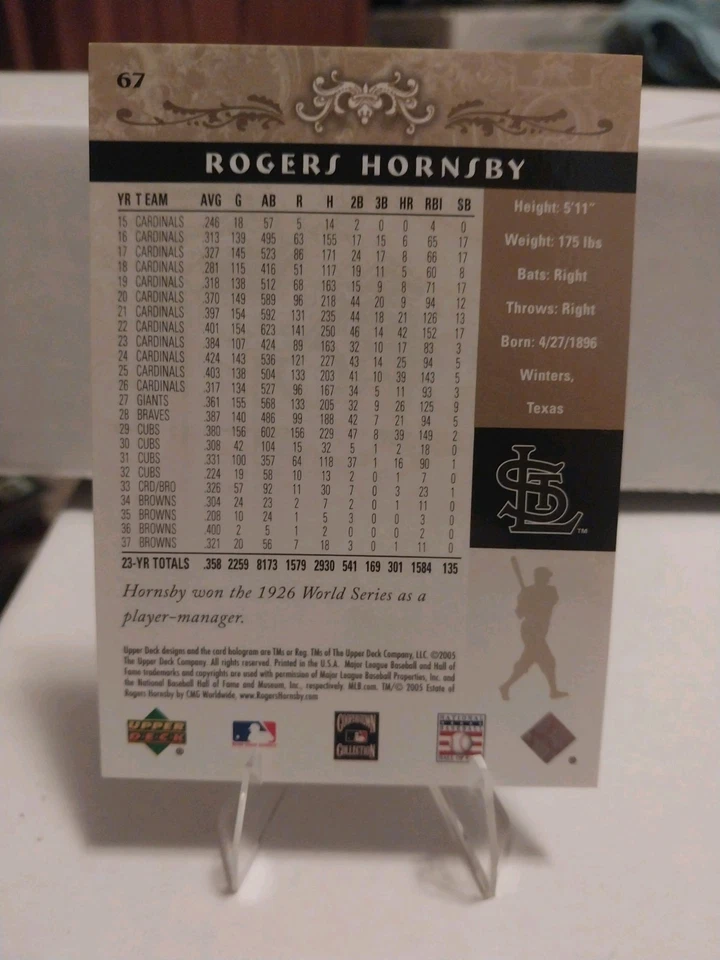 Salón de la Fama Upper Deck 2005 - Rogers Hornsby #67 dorado/25 Foto 2 de 2