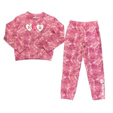 Hurley Youth Girl's 2 Piece Soft Warm Long Sleeve Pant Set Pink Tie Dye,