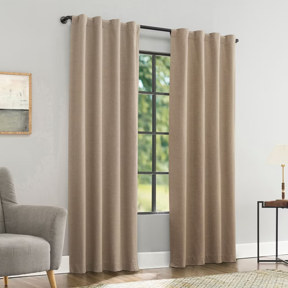 40''x96'' Sun Zero Treviso Linen Blend Magnetic Closure 100% Blackout Back Tab