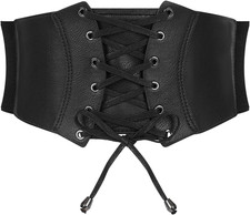 Wide Elastic Corset Belt for Women Vintage Lace-Up Tied Waspie Waist Belt for Dr