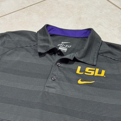 Nike Dri-Fit LSU Tigers Polo Shirt Mens Gray NCAA Football Stripe Size  Small