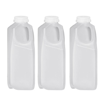 Half Gallon Plastic Milk Jug, Translucent, Pack of 3, Good for Juice, Milk, W...