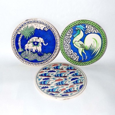 Set of 3 Vintage Turkish Ceramic Tiles Coasters Grand Caglar Kütahya Style