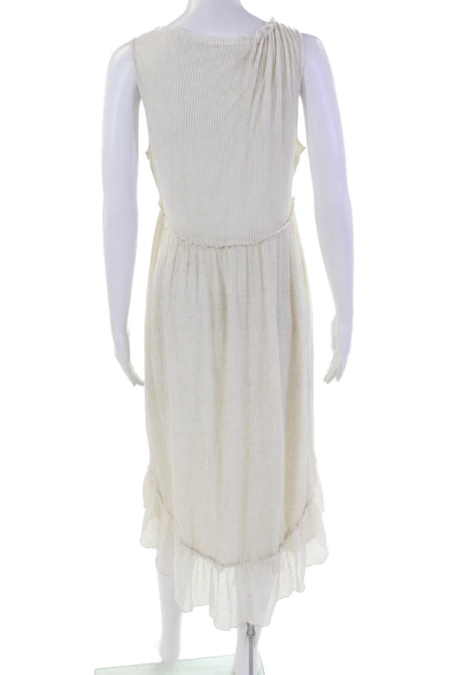 Vestido Ella Moss Mujer Crema Sabana Rayas Línea A Volantes Beige Talla M Foto 3 de 4