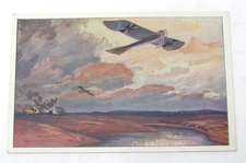 WWI German Aviation Association Propaganda Postcard Bi-Planes Bombing Destoyer