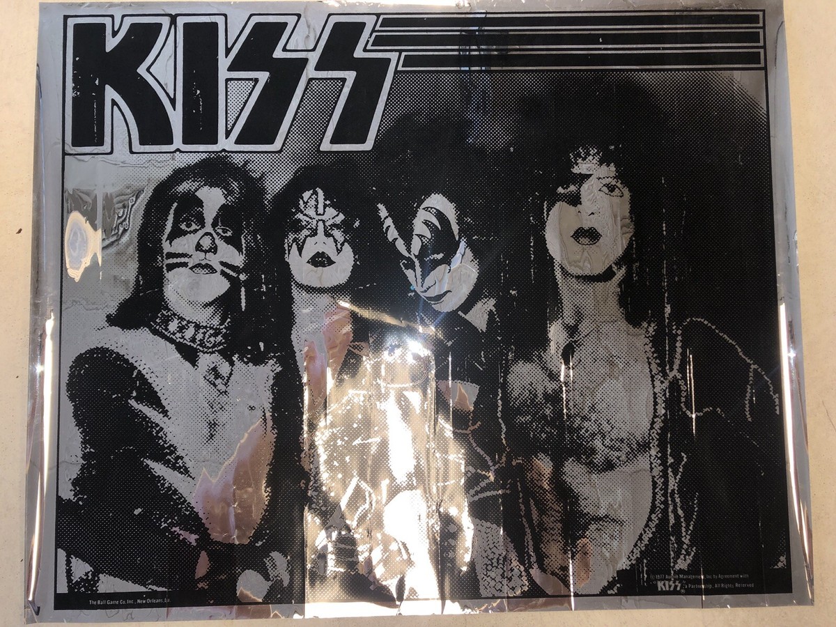 Vintage 1977 KISS mylar foil poster AUCOIN- Gene,Paul, Ace,Peter
