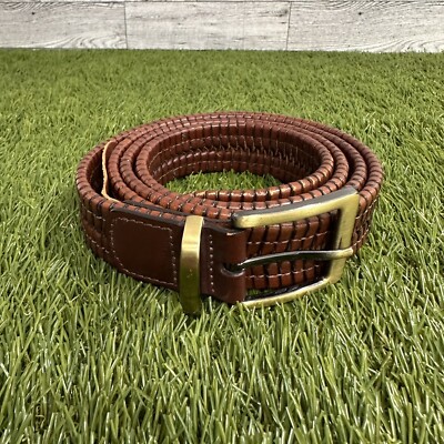 Tommy Bahama Brown Braided Leather Belt Brass Buckle Men display picture 3