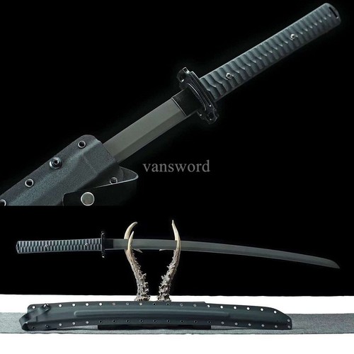 Hand Forged Carbon Steel Japanese Katana Stainless Tsuba Samurai Sword Black NEW - 第 1/10 張圖片