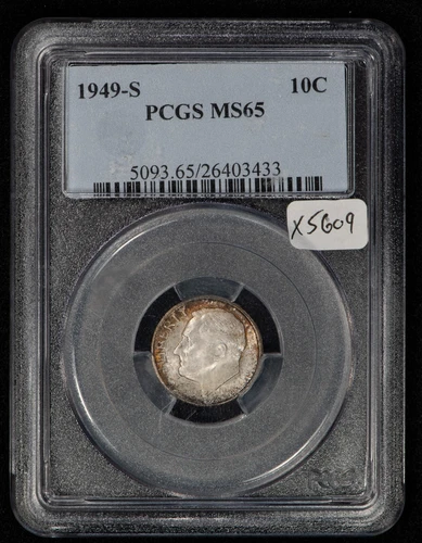 1949-S 10c Silver Roosevelt Dime - Rim Toning - Better Date - PCGS MS 65 - X5609