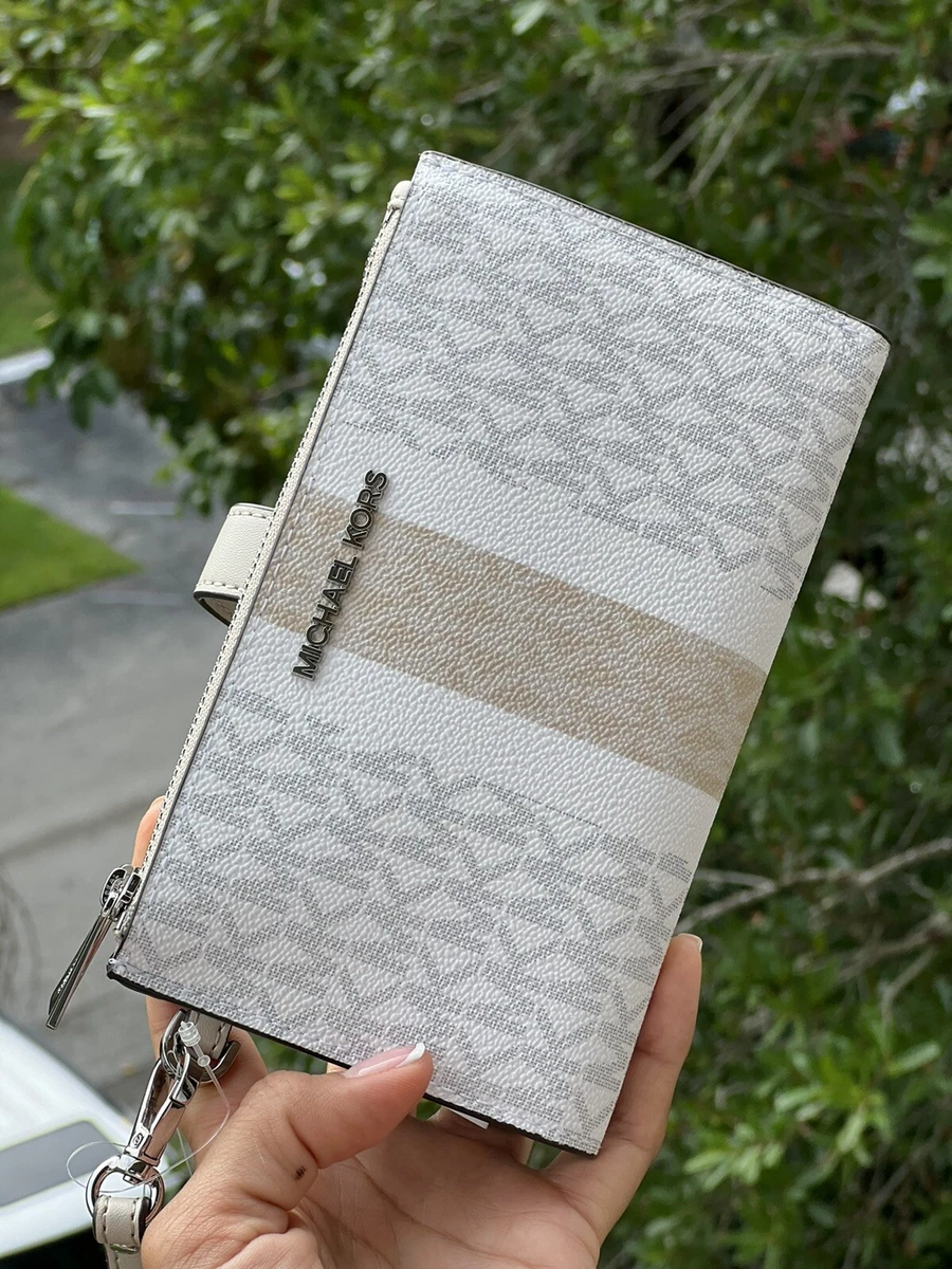 Michael Kors Jet Set Travel Double Zip Phone Wristlet MK Light Sand Multi Stripe