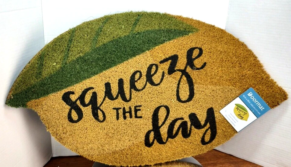 Squeeze the Day Lemon Shape Natural Coir Rubber Back Indoor Outdoor28"Lx16"W NEW - Image 4 of 4