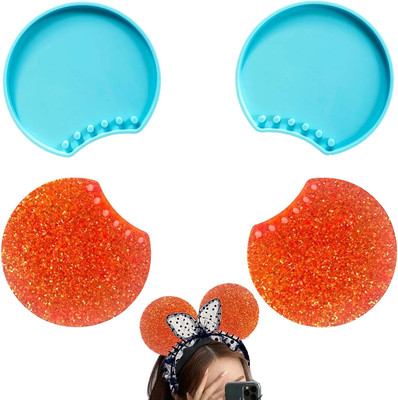 Cotsdan 1 Pair Large round Mouse Ears Resin Mold for Headband Shiny Glossy Hair