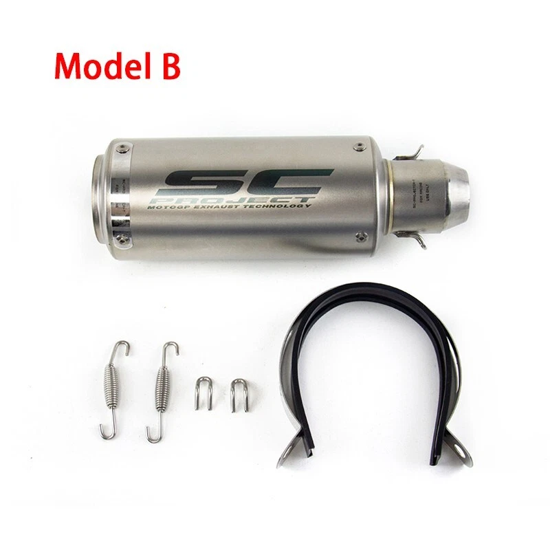 Slip-on 51mm Universal Motorcycle Exhaust Muffler Pipe Tail Tips Black/Silver - Image 4 of 4